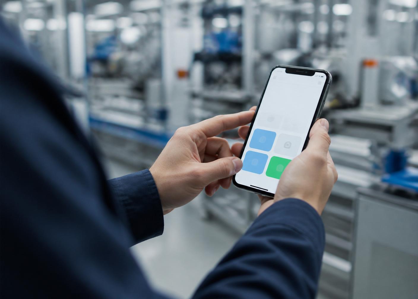 Operador utilizando o app de apontamentos no chão de fábrica